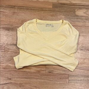 Eddie Bauer Long Sleeve Soft Yellow V-Neck Top